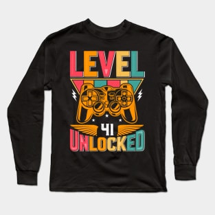 Level 41 Unlocked Awesome Since 1982 Funny Gamer Birthday Long Sleeve T-Shirt